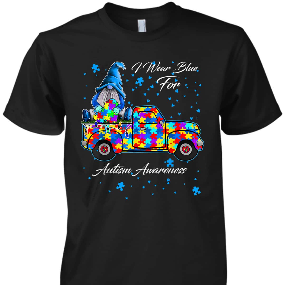 I Wear Blue For Autism Awareness Gnomes Heart Autism Gifts T-Shirt