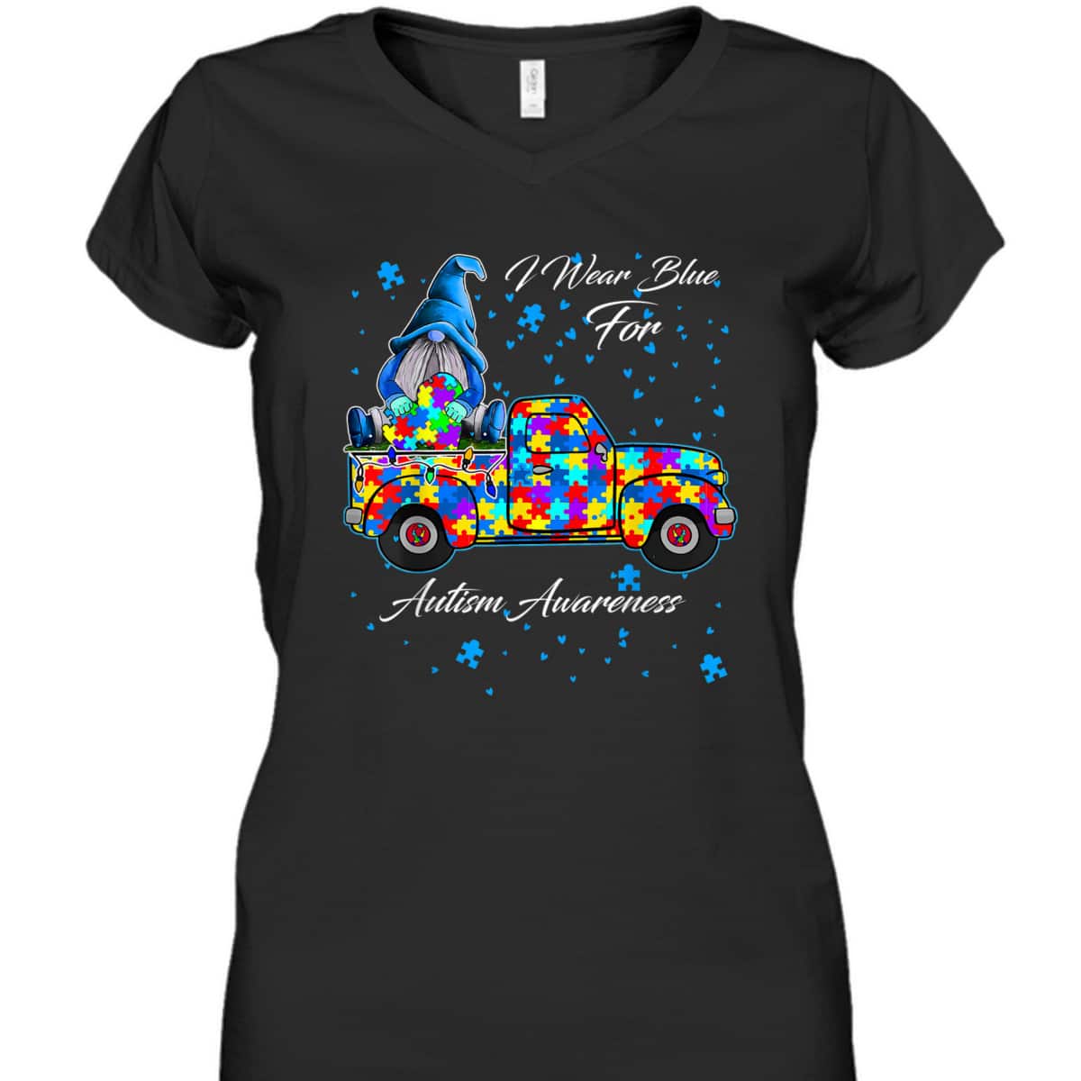 I Wear Blue For Autism Awareness Gnomes Heart Autism Gifts T-Shirt