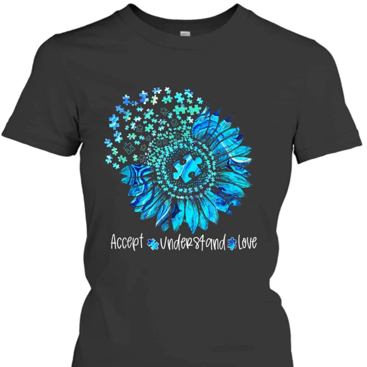 Autism Awareness Month Mindfulness Blue Puzzle Sunflower T-Shirt