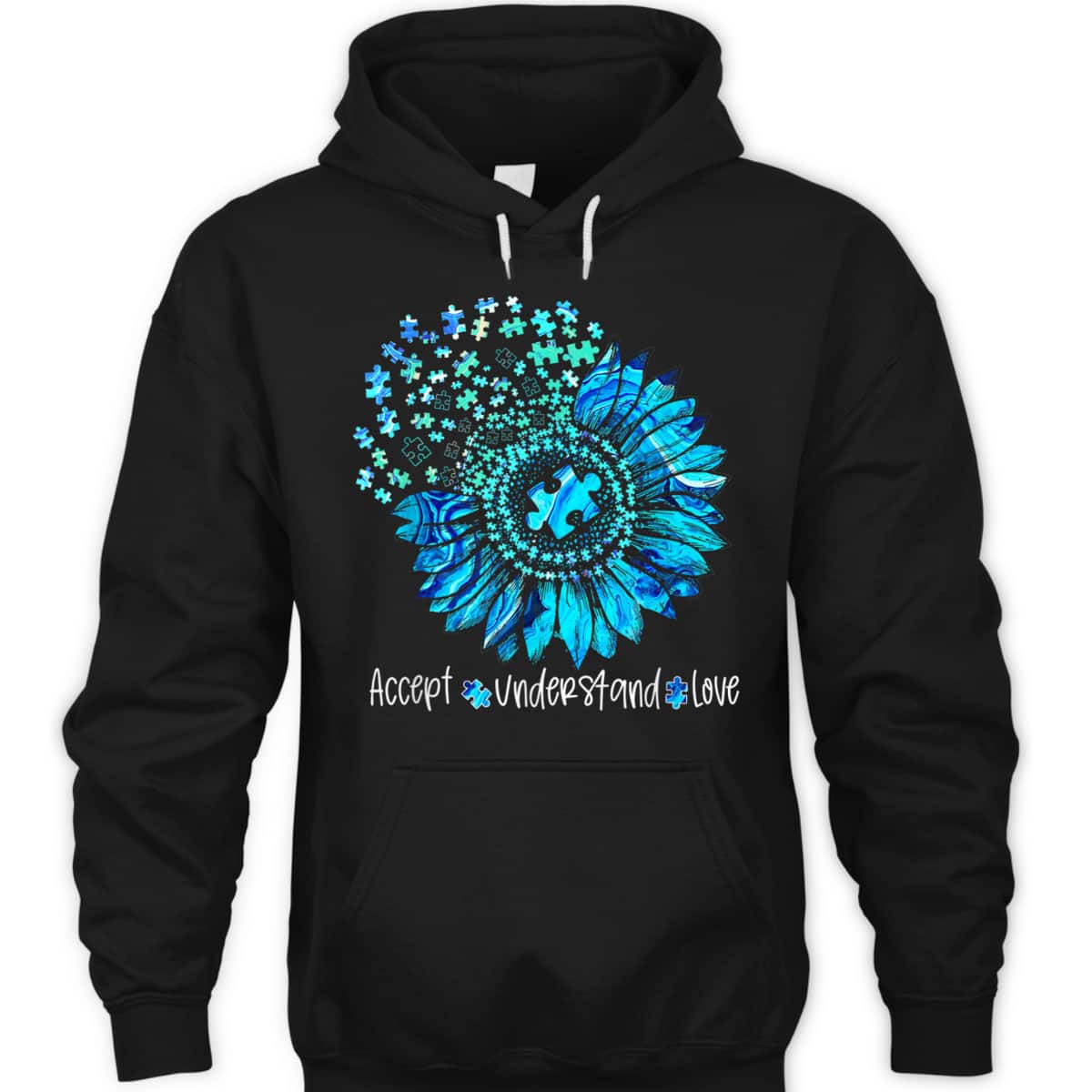 Autism Awareness Month Mindfulness Blue Puzzle Sunflower T-Shirt