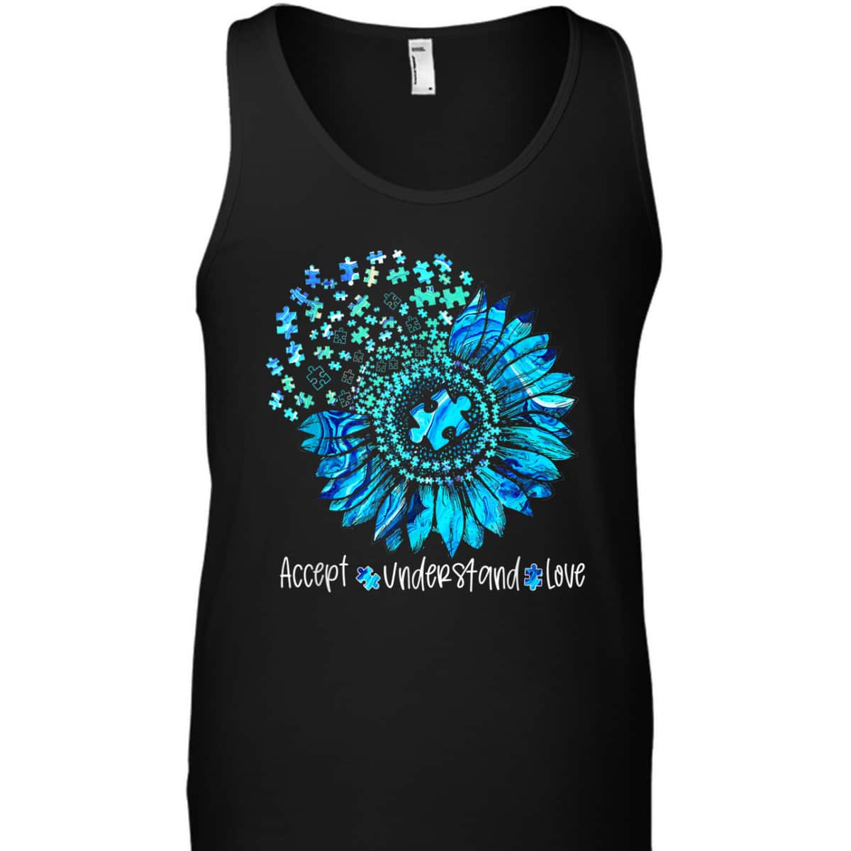 Autism Awareness Month Mindfulness Blue Puzzle Sunflower T-Shirt