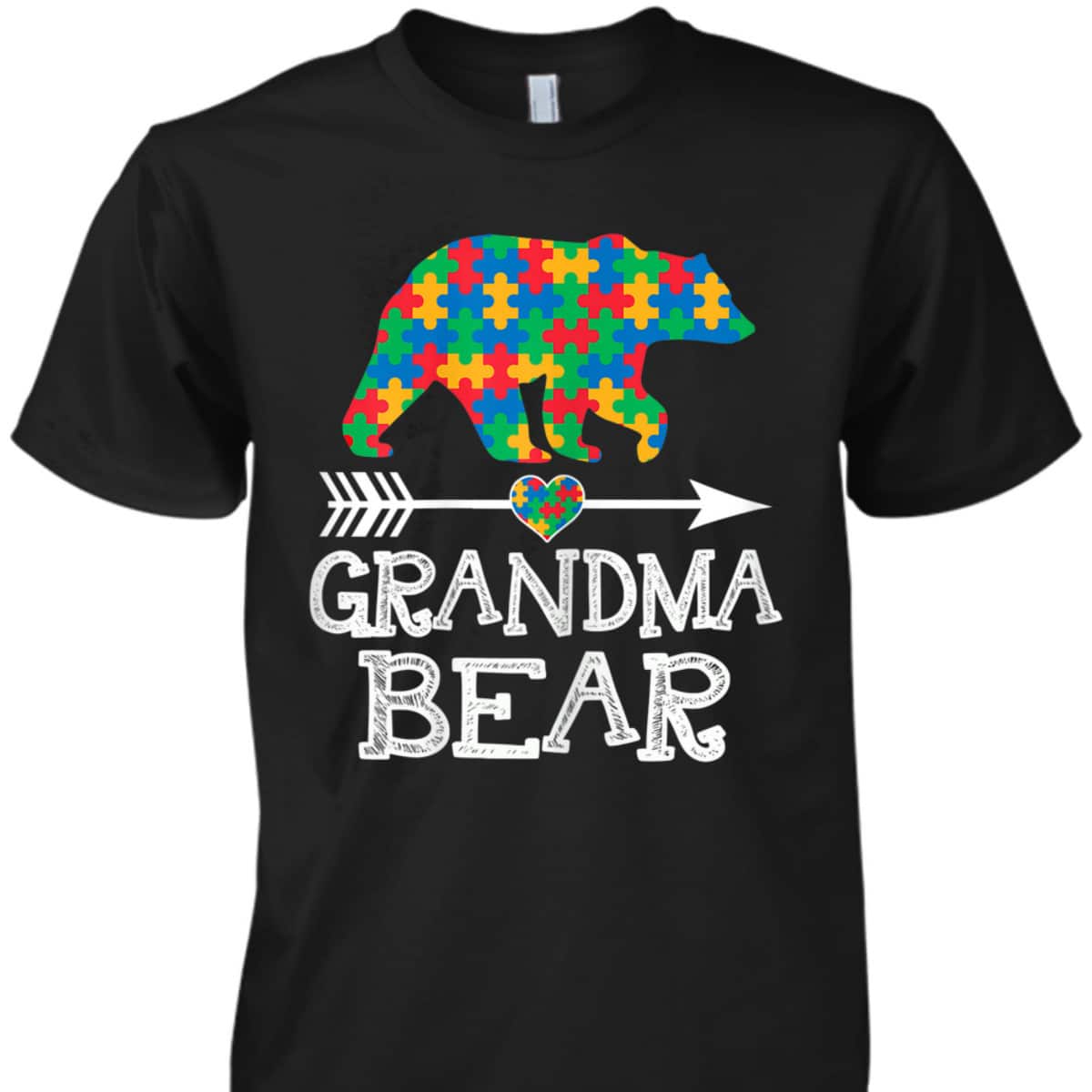 Womens Grandma Bear Autism Family Grandma Autism Awareness T-Shirt