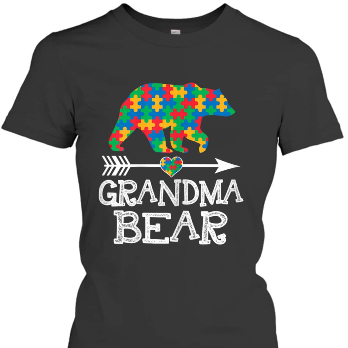 Womens Grandma Bear Autism Family Grandma Autism Awareness T-Shirt