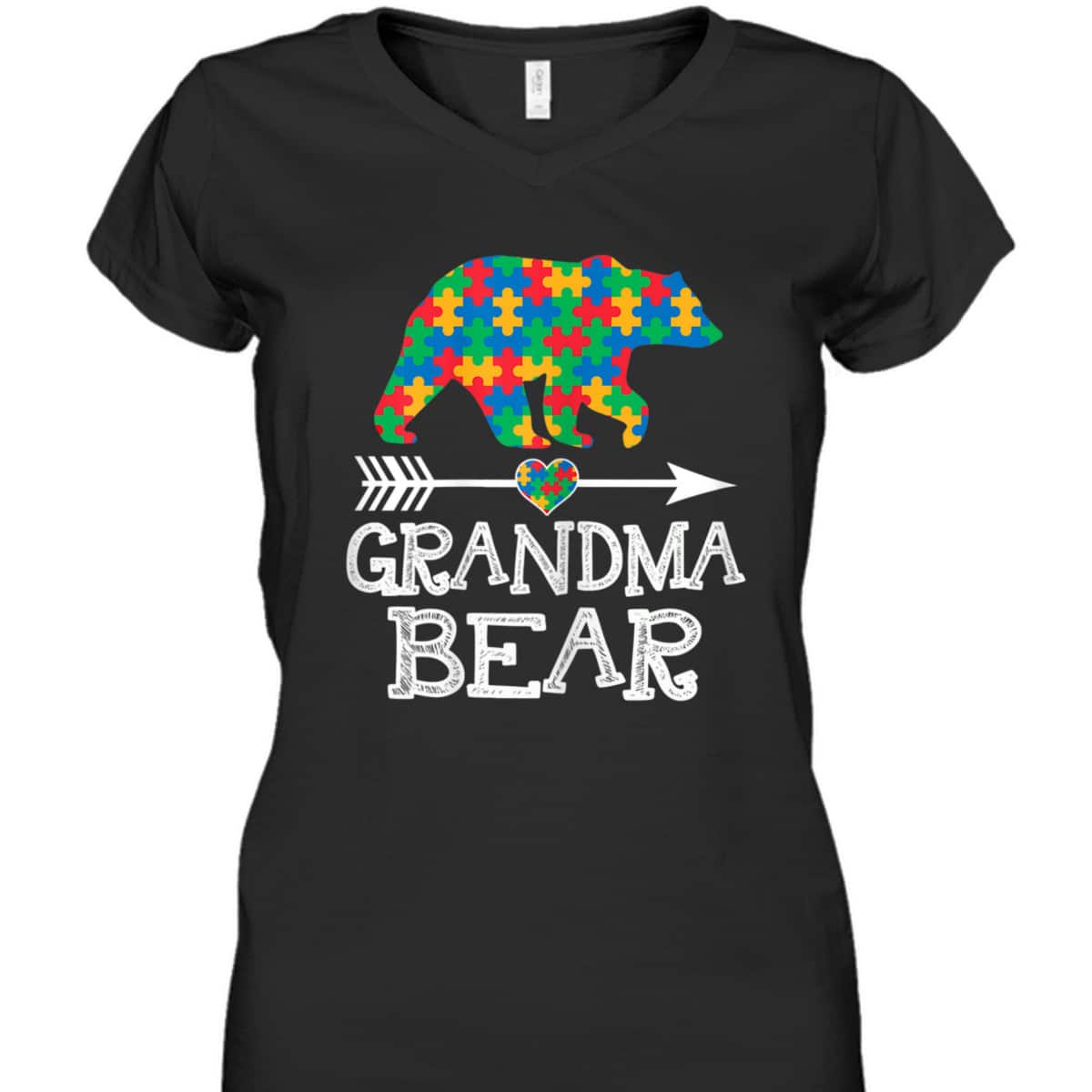 Womens Grandma Bear Autism Family Grandma Autism Awareness T-Shirt