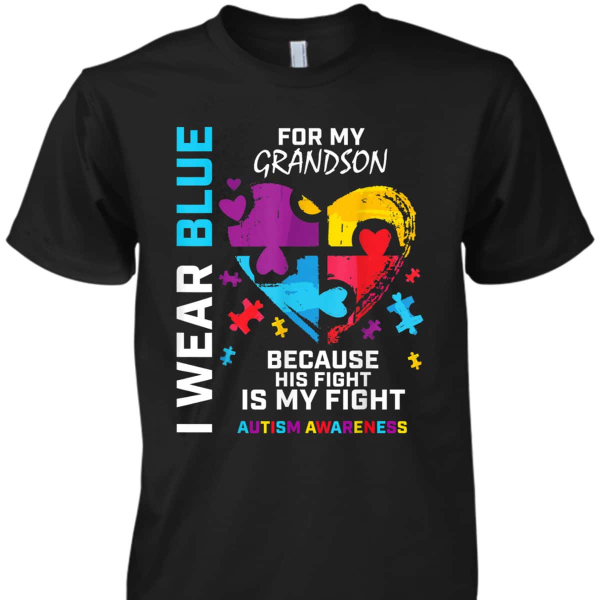 Grandma Grandpa I Wear Blue For My Grandson Autism Awareness T-Shirt