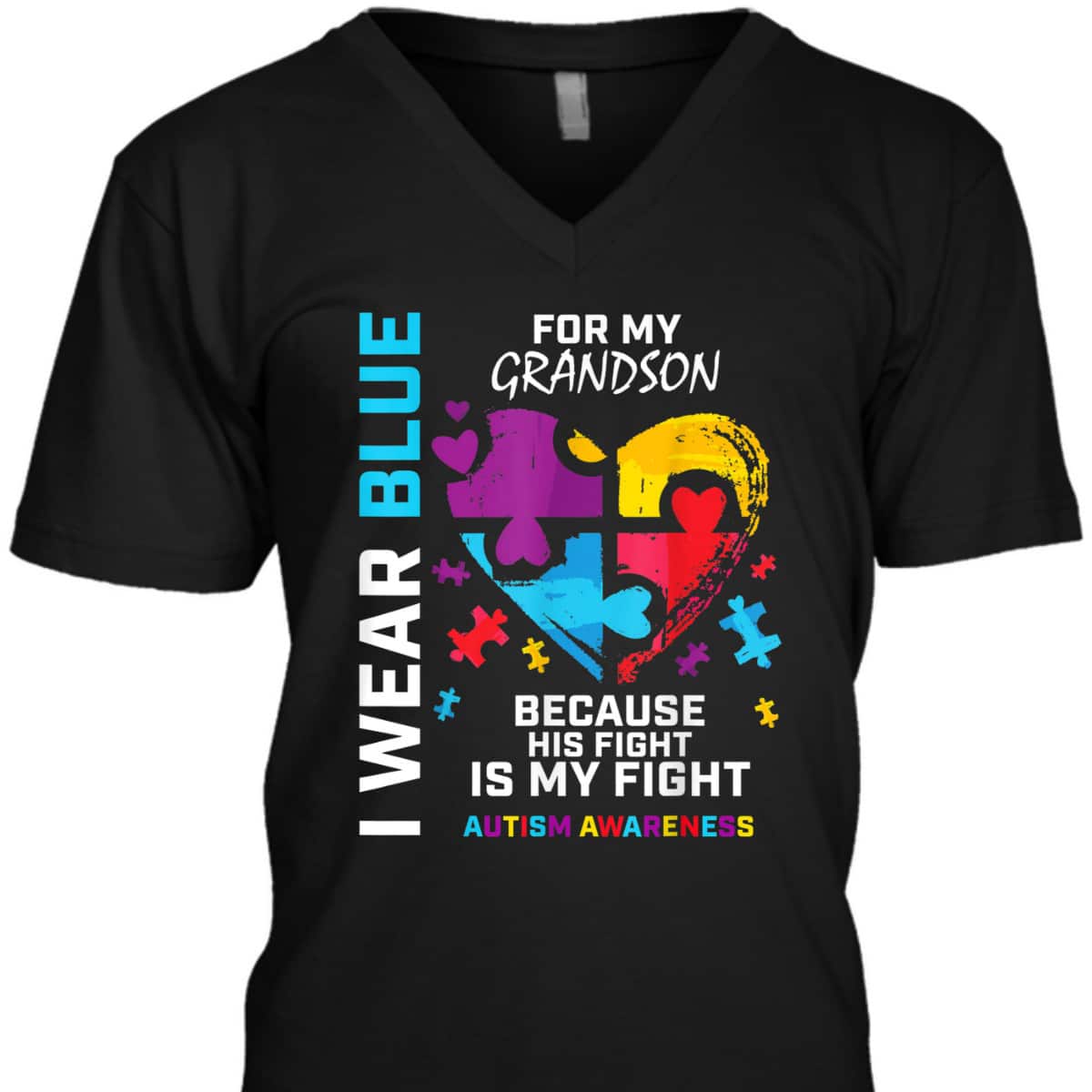 Grandma Grandpa I Wear Blue For My Grandson Autism Awareness T-Shirt