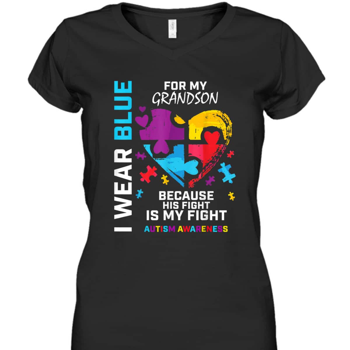 Grandma Grandpa I Wear Blue For My Grandson Autism Awareness T-Shirt