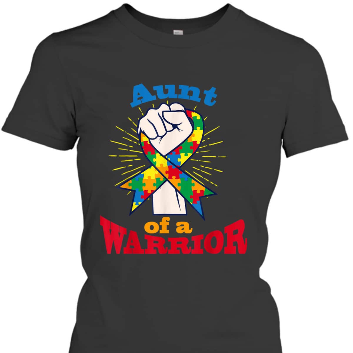 Aunt Of A Warrior Puzzle Ribbon Cool Autism Awareness Gift T-Shirt