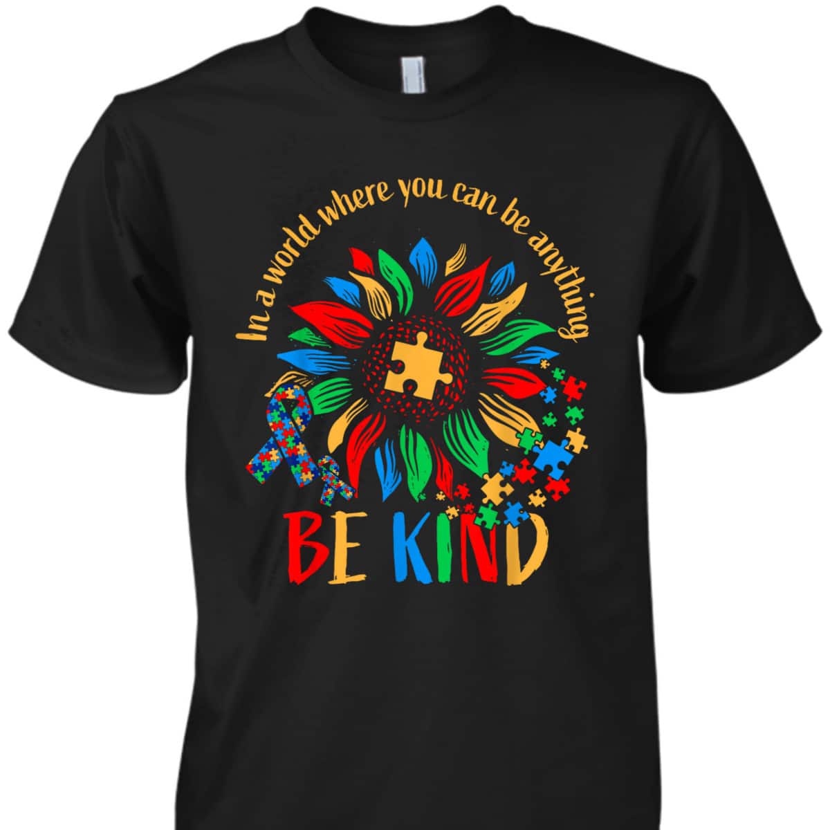 Be Kind Sunflower Autism It's Ok To Be Different Mom Autism T-Shirt