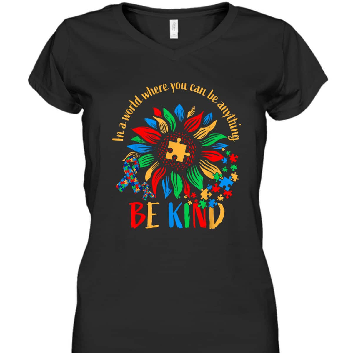 Be Kind Sunflower Autism It's Ok To Be Different Mom Autism T-Shirt