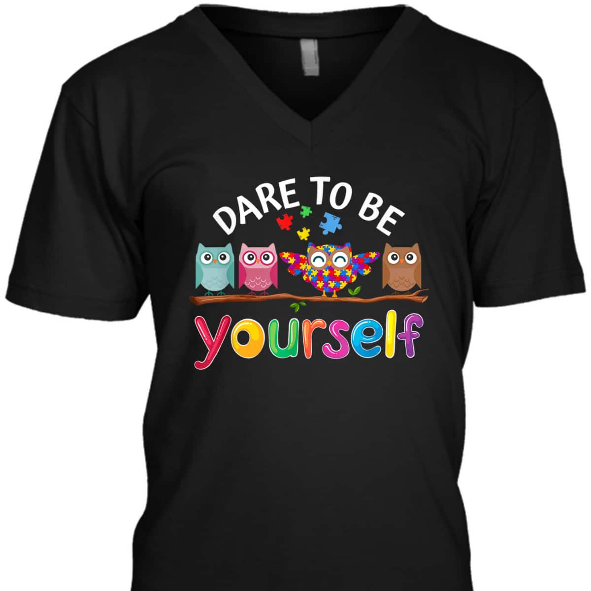Dare To Be Yourself Autism Awareness Boys Girls Kids Owl T-Shirt