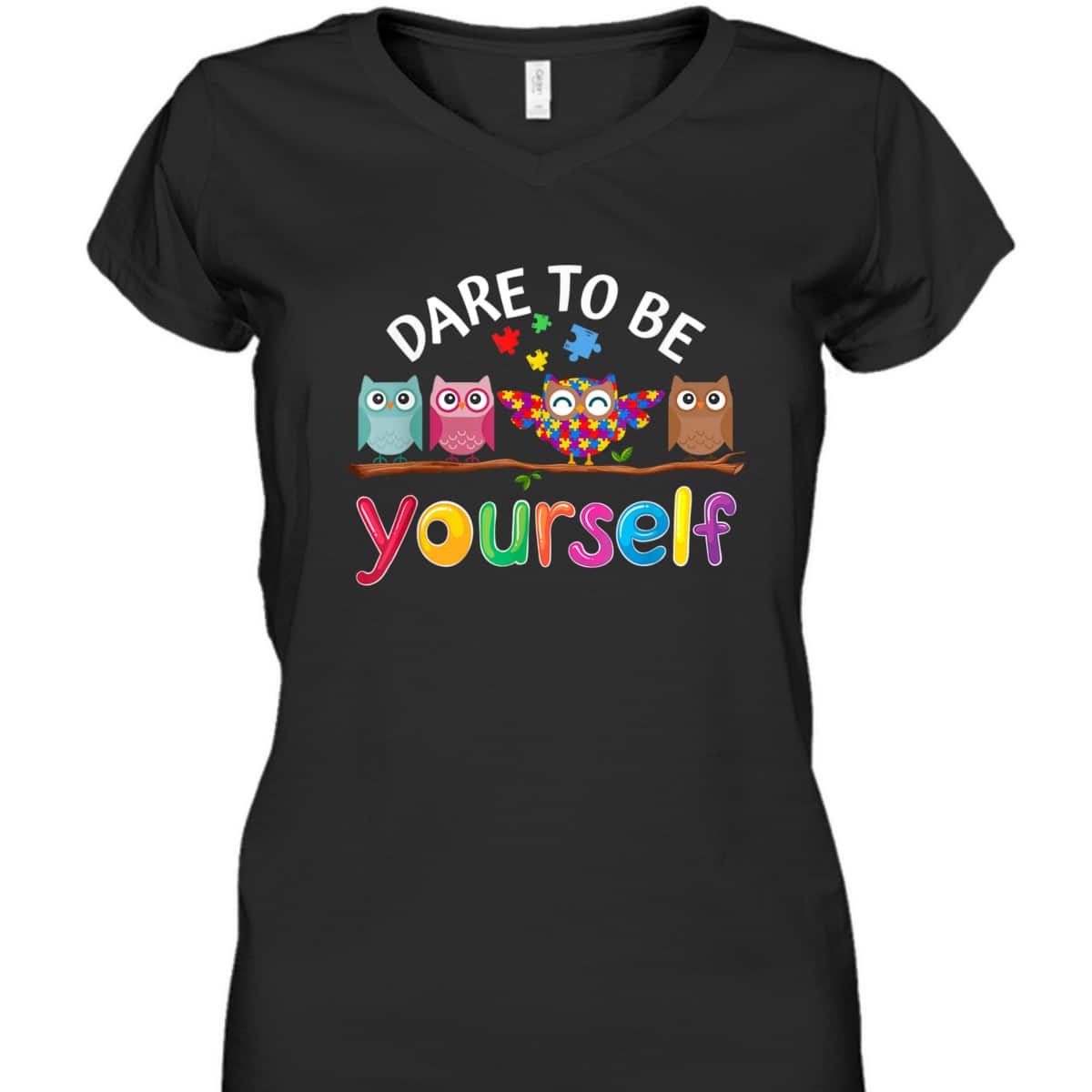 Dare To Be Yourself Autism Awareness Boys Girls Kids Owl T-Shirt