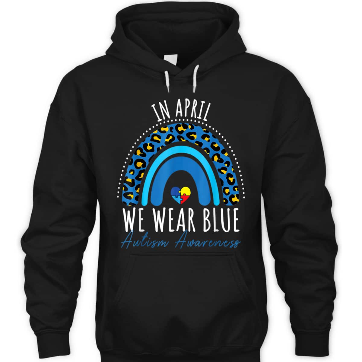 In April We Wear Blue Autism Awareness Puzzle Rainbow Heart T-Shirt
