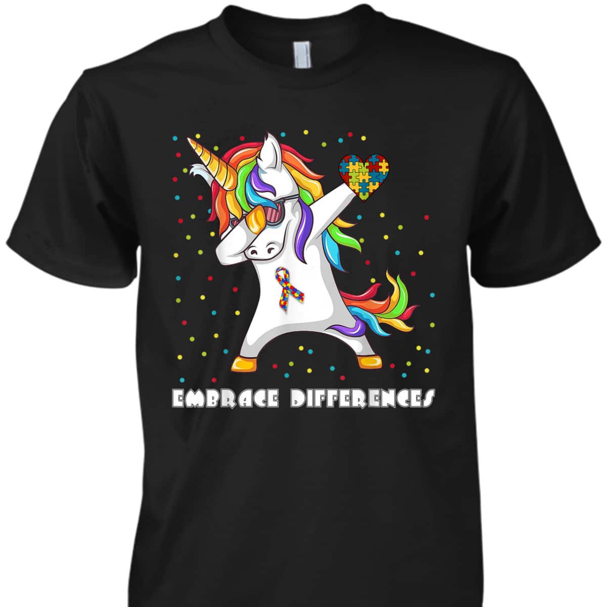 Embrace Differences Dabbing Unicorn Autism Awareness T-Shirt