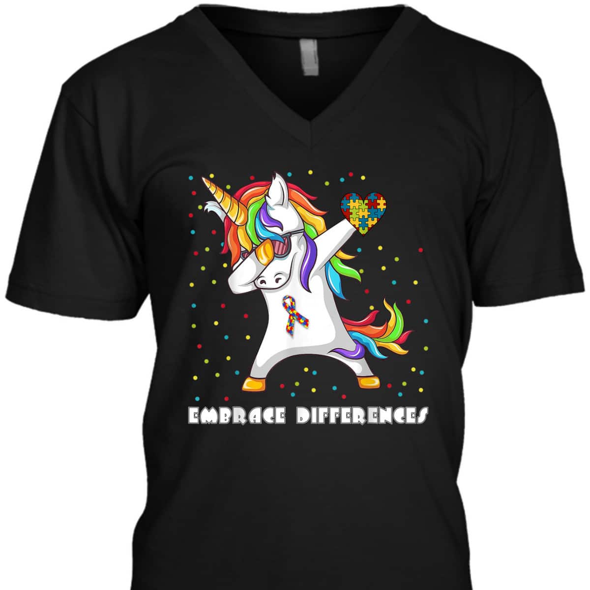 Embrace Differences Dabbing Unicorn Autism Awareness T-Shirt