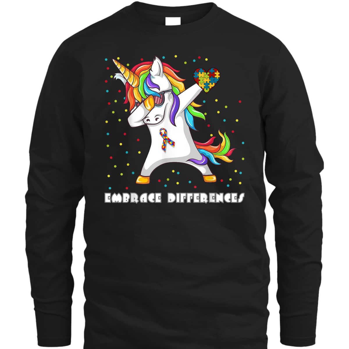 Embrace Differences Dabbing Unicorn Autism Awareness T-Shirt