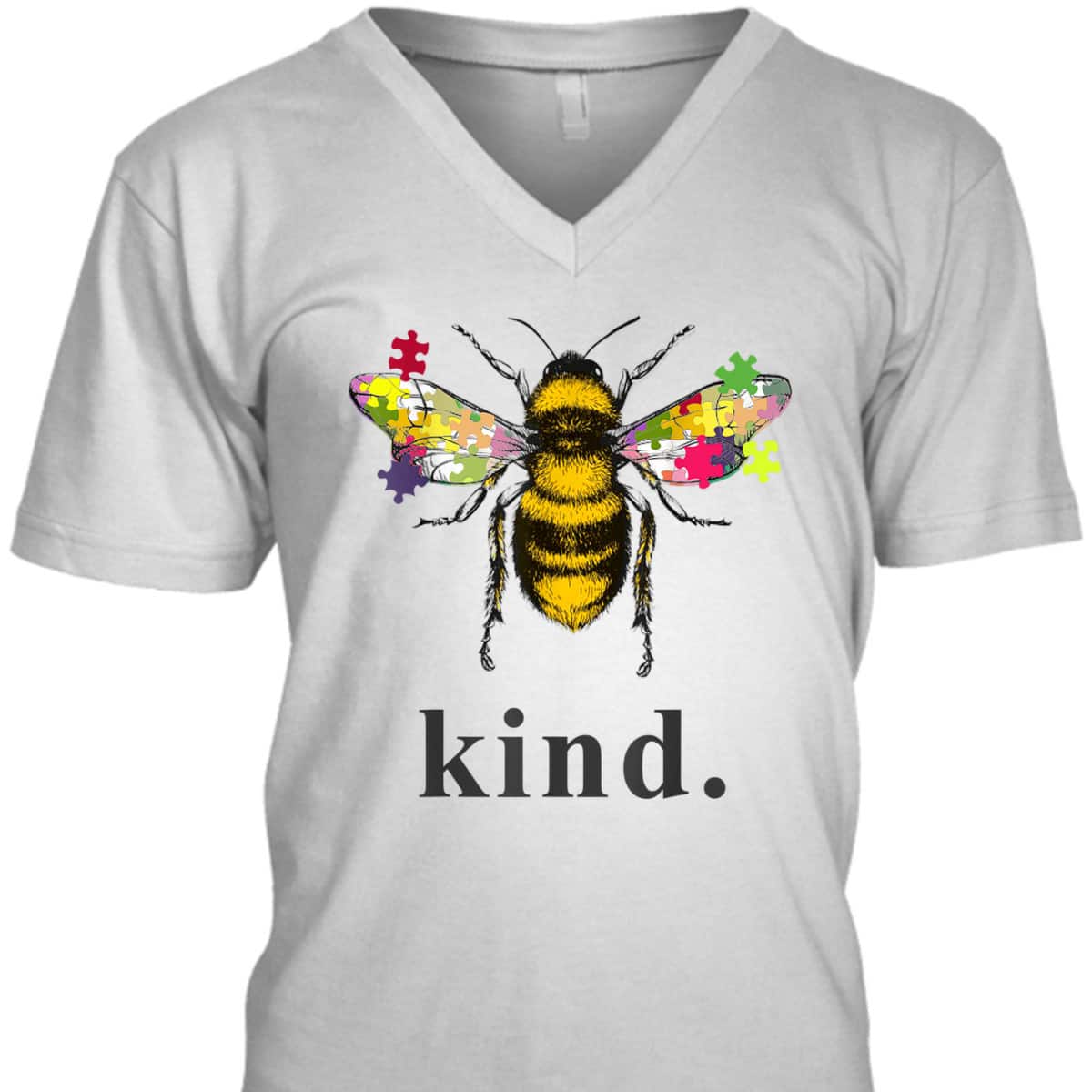 Autism Awareness Bee Kind Puzzle Pieces T-Shirt