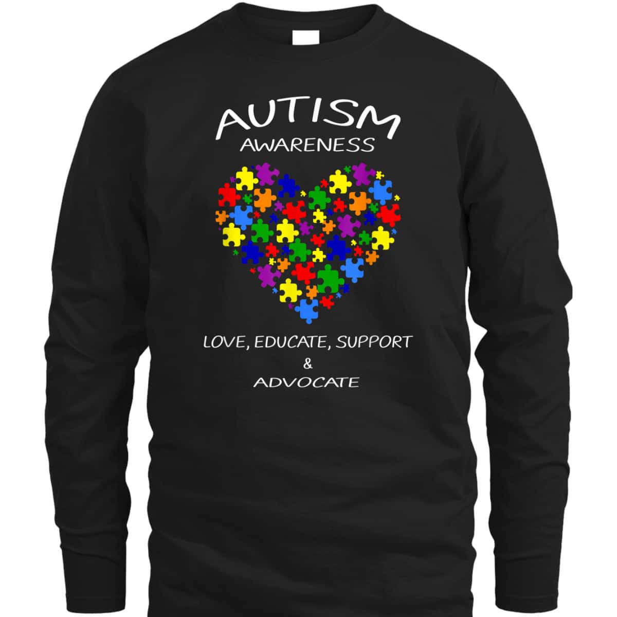 Autism Love Educate Support & Advocate Heart Puzzle T-Shirt
