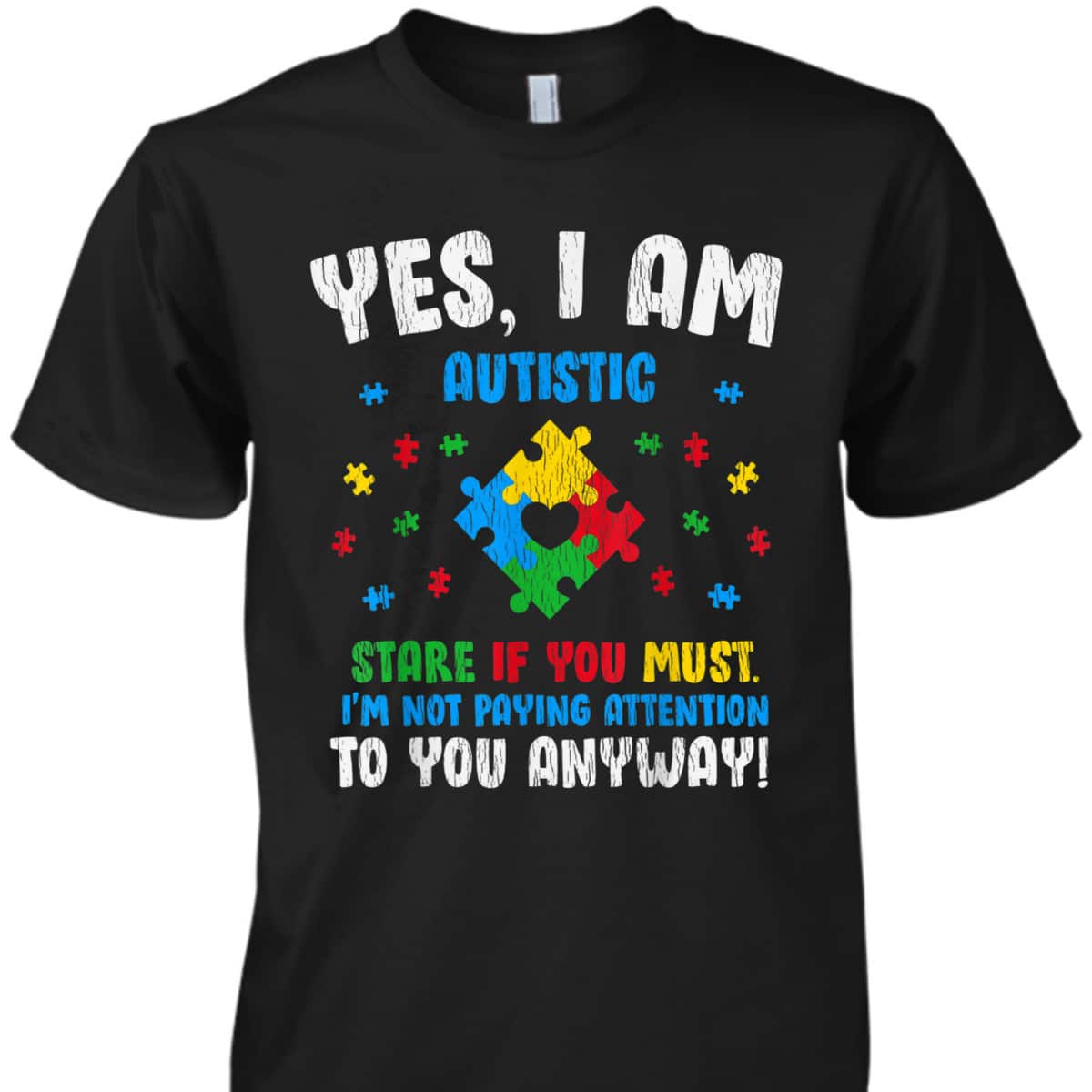 Vintage Yes I Am Autistic Kids Autism Awareness Puzzle T-Shirt