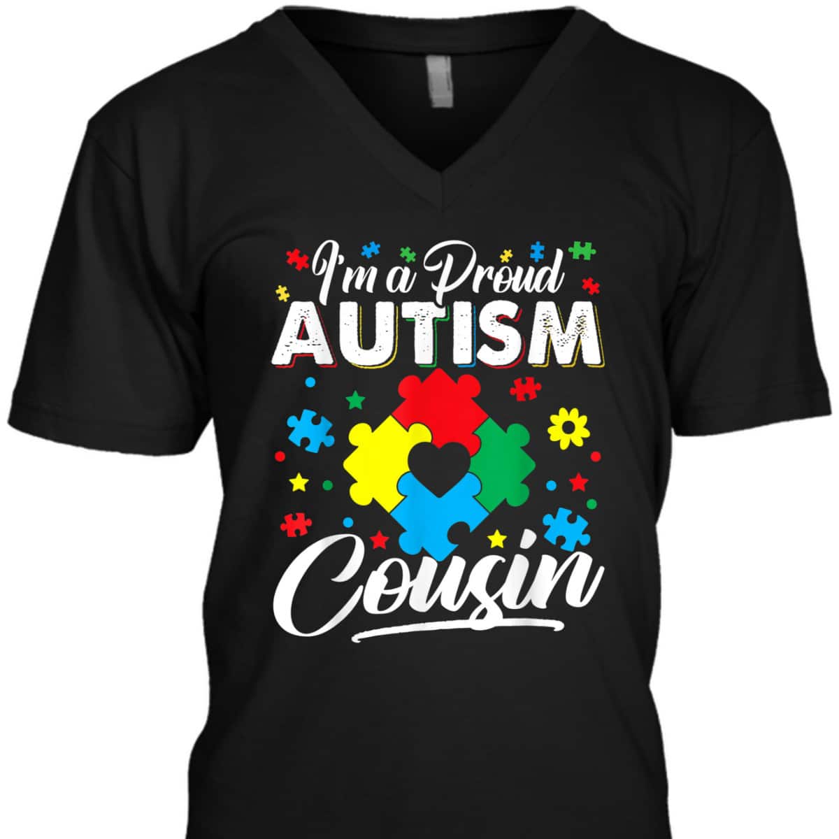 I'm A Proud Autism Cousin Love Heart Autism Awareness Puzzle T-Shirt