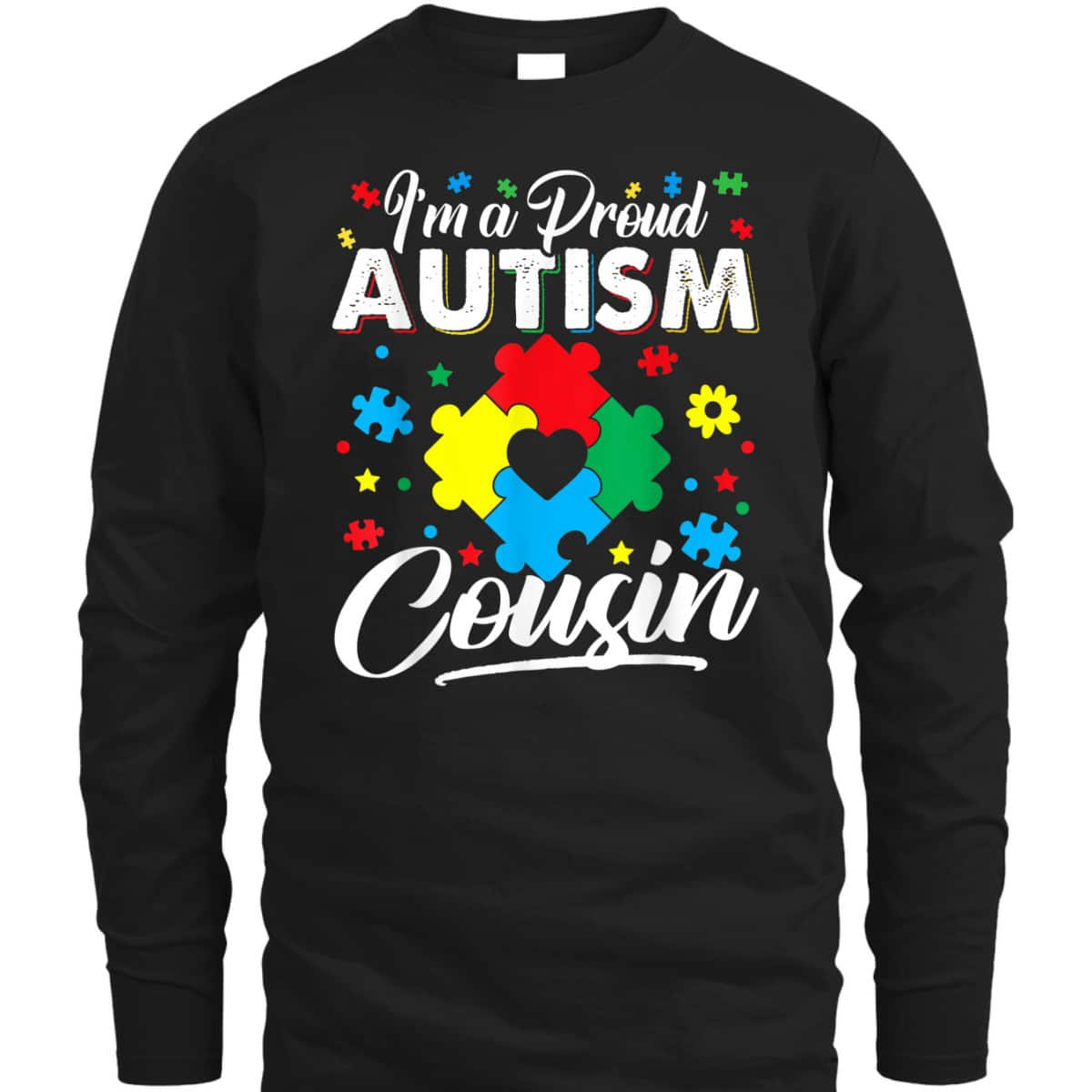 I'm A Proud Autism Cousin Love Heart Autism Awareness Puzzle T-Shirt
