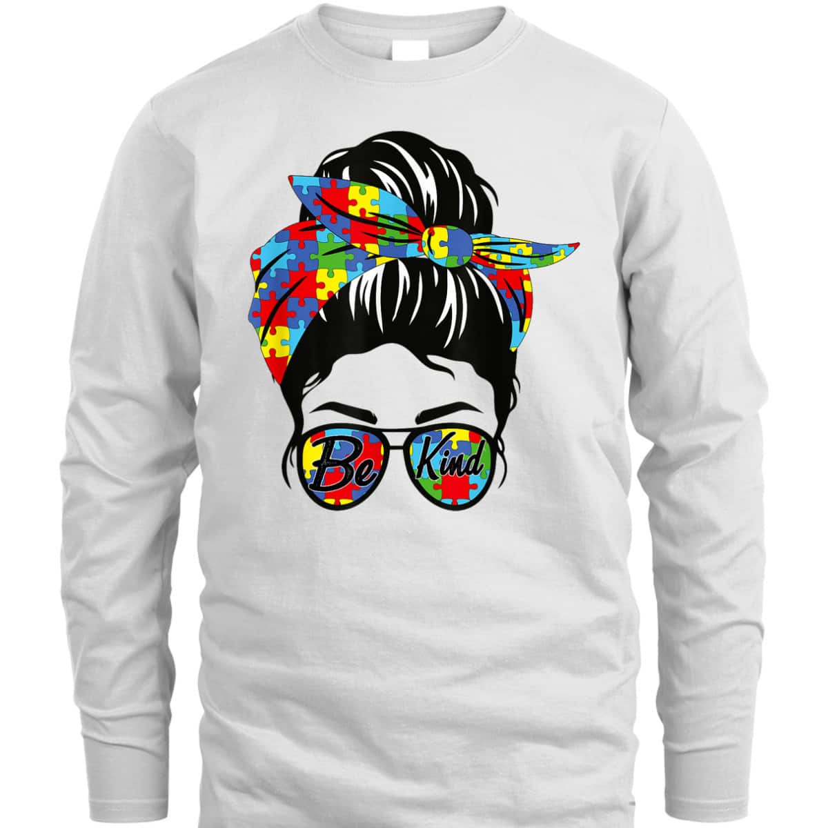 Be Kind Autism Awareness Women Messy Bun T-Shirt