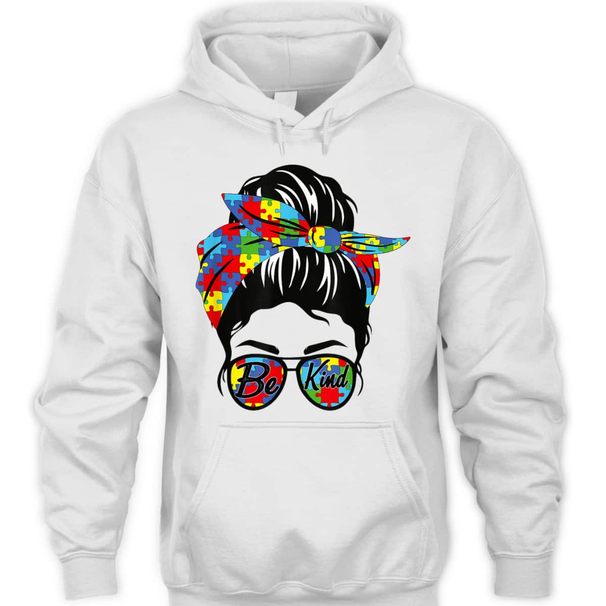 Be Kind Autism Awareness Women Messy Bun T-Shirt