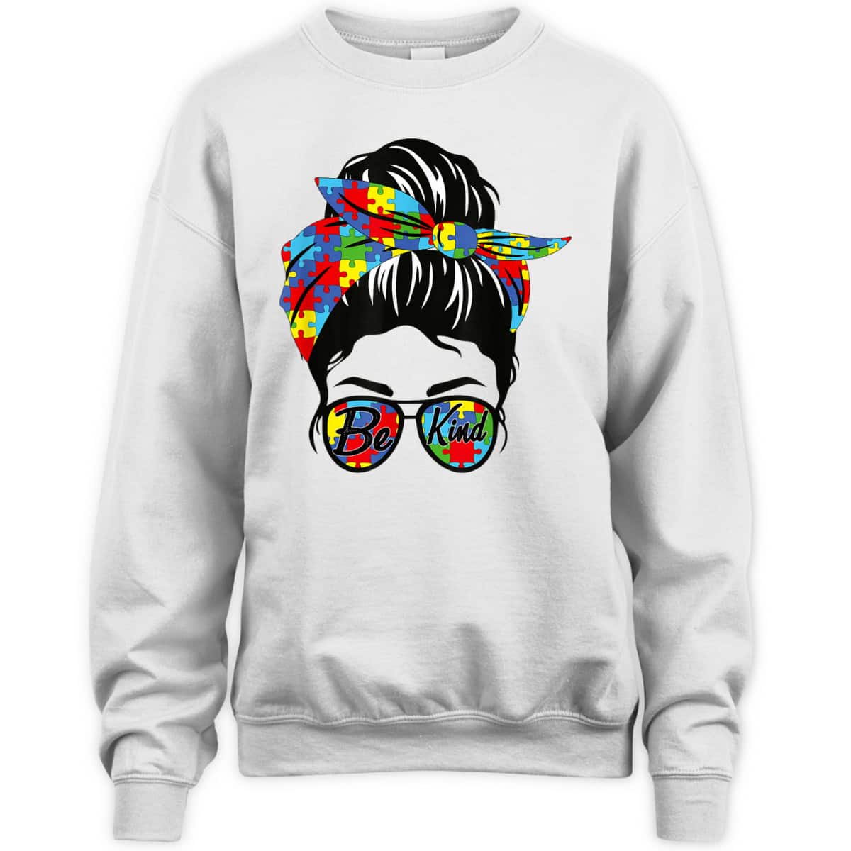Be Kind Autism Awareness Women Messy Bun T-Shirt