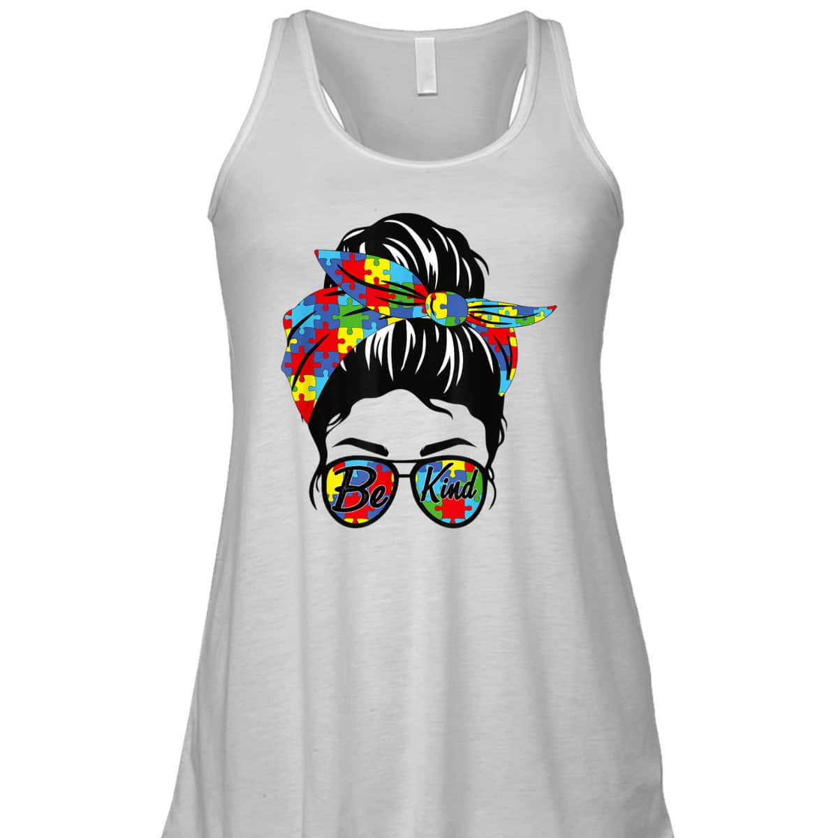 Be Kind Autism Awareness Women Messy Bun T-Shirt Be Kind Autism Awareness Women Messy Bun T-Shirt