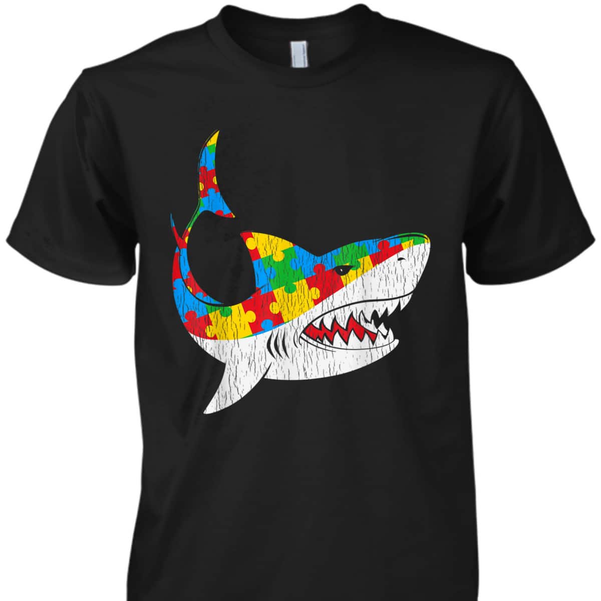Vintage Shark Puzzle Autistic Kids Autism Awareness Shark T-Shirt