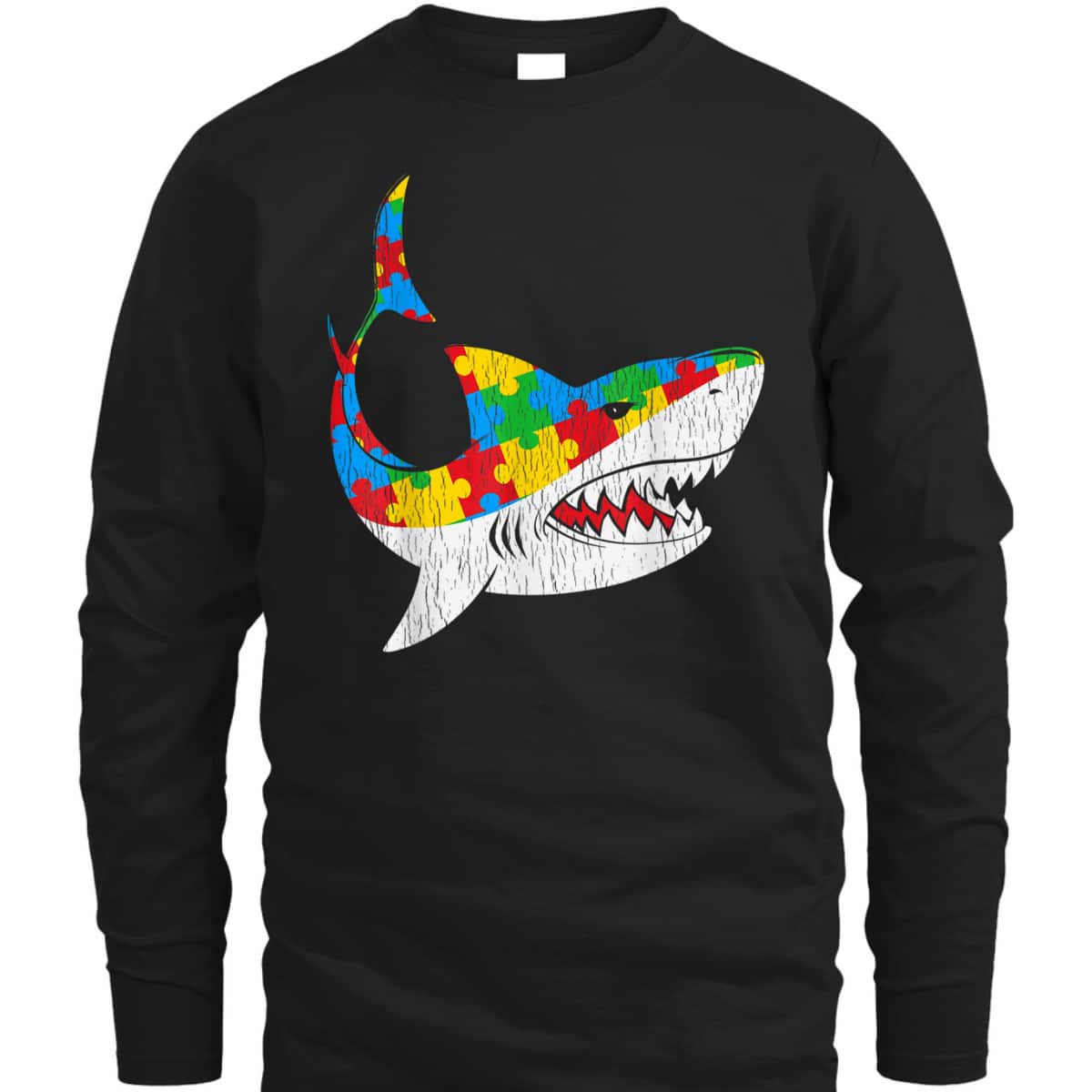 Vintage Shark Puzzle Autistic Kids Autism Awareness Shark T-Shirt