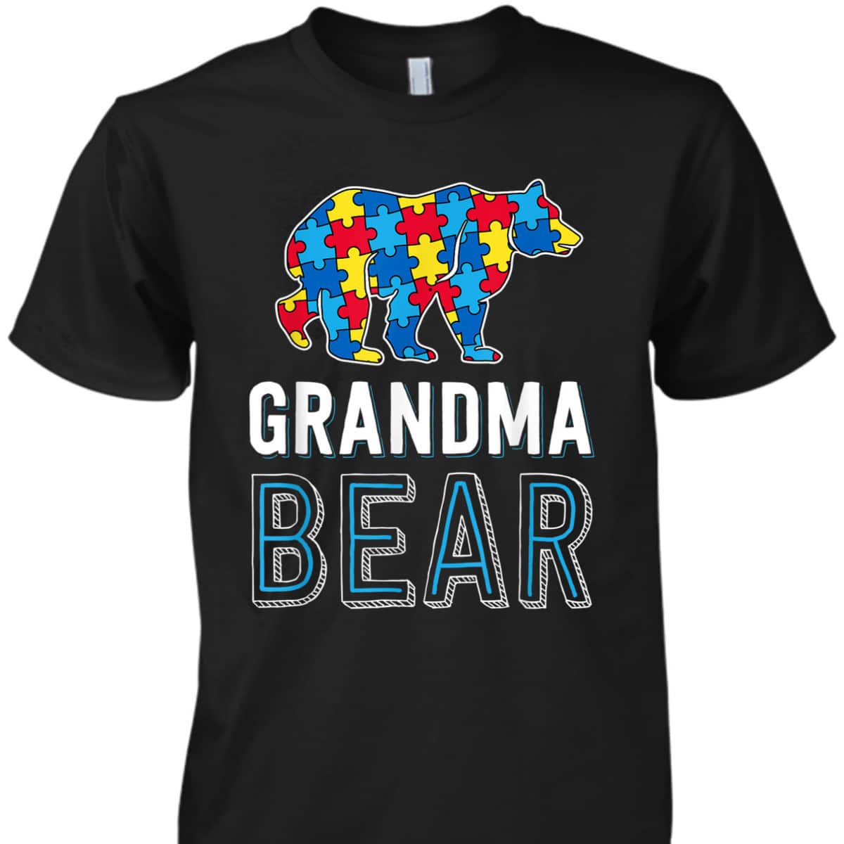 Grandma Bear World Autism Awareness Day Family Puzzle Piece T-Shirt