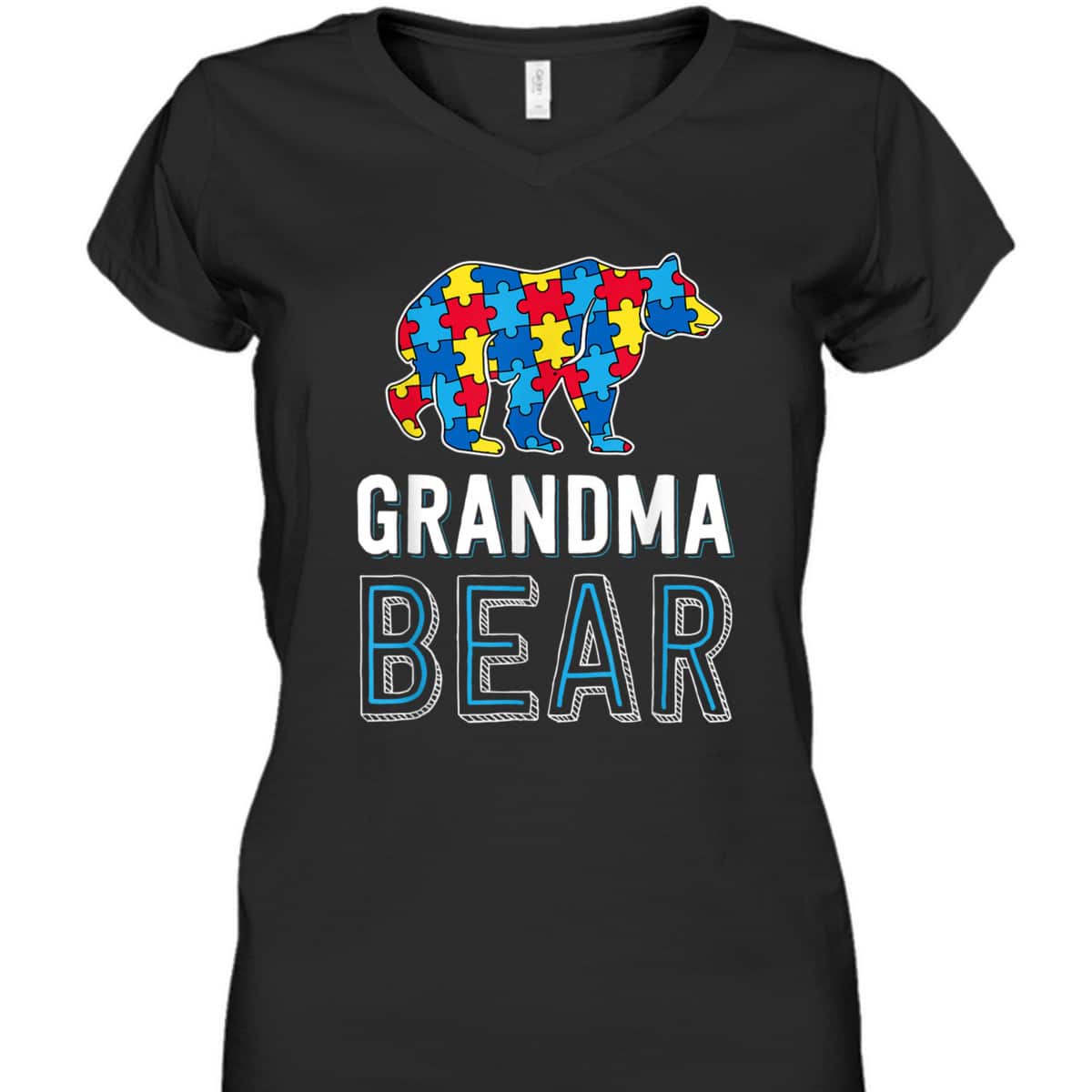 Grandma Bear World Autism Awareness Day Family Puzzle Piece T-Shirt