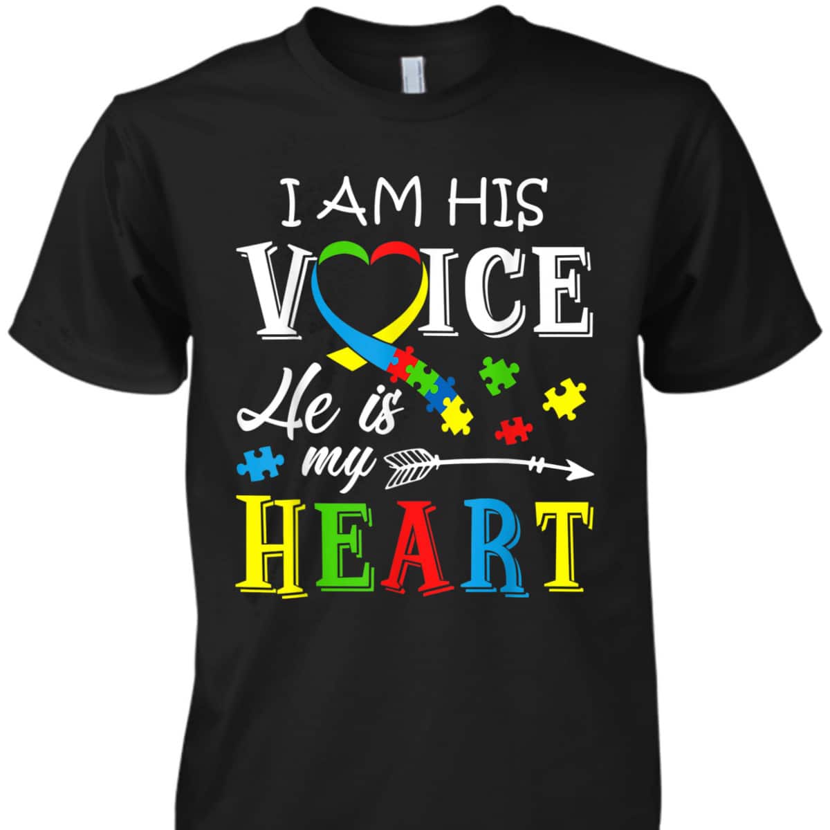 Autism Awareness I Am His Voice He Is My Heart Men Autism T-Shirt