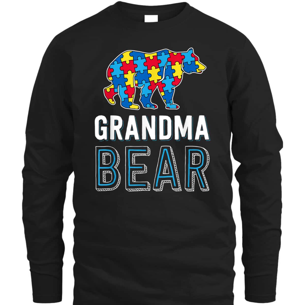 Grandma Bear World Autism Awareness Day Family Puzzle Piece T-Shirt
