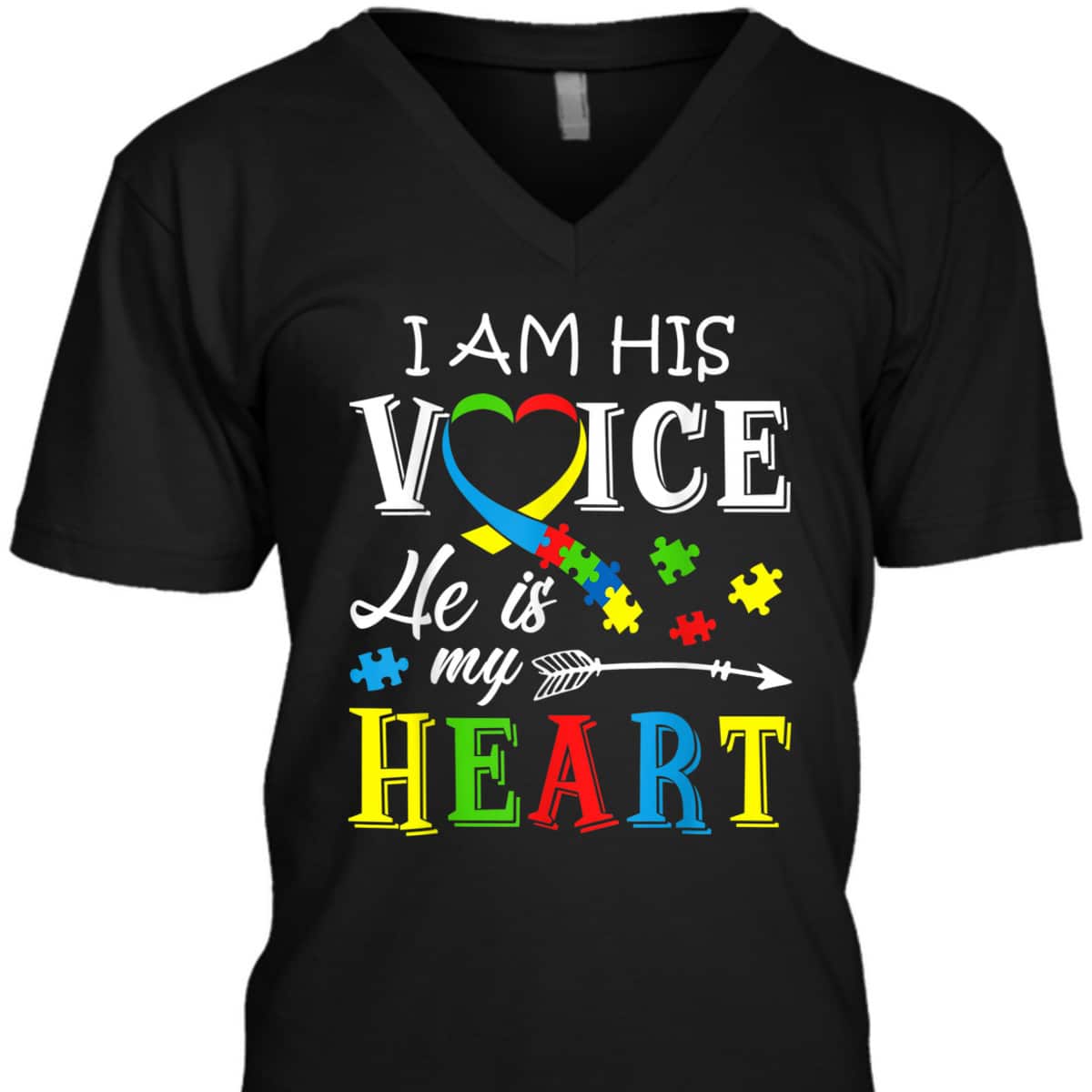 Autism Awareness I Am His Voice He Is My Heart Men Autism T-Shirt