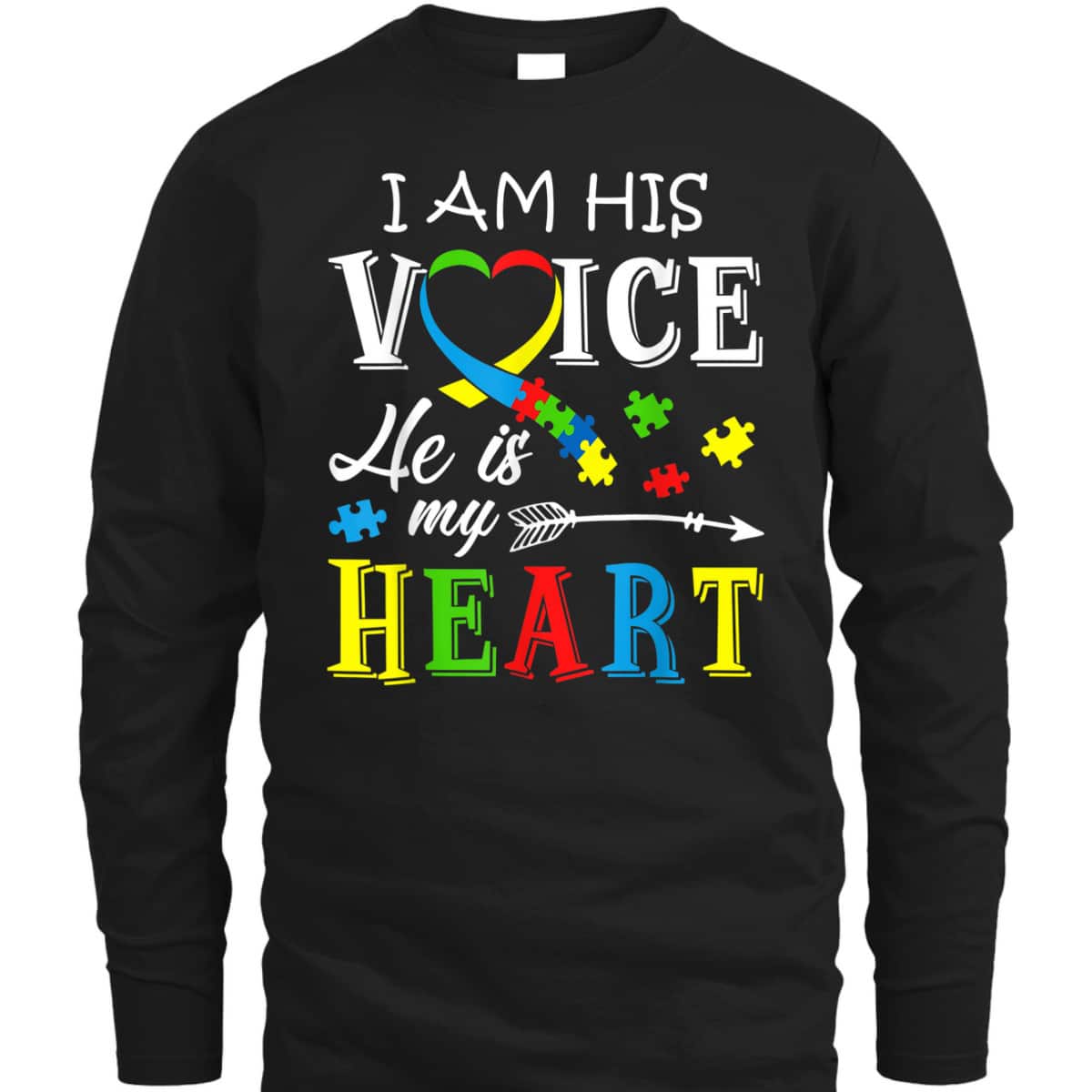 Autism Awareness I Am His Voice He Is My Heart Men Autism T-Shirt