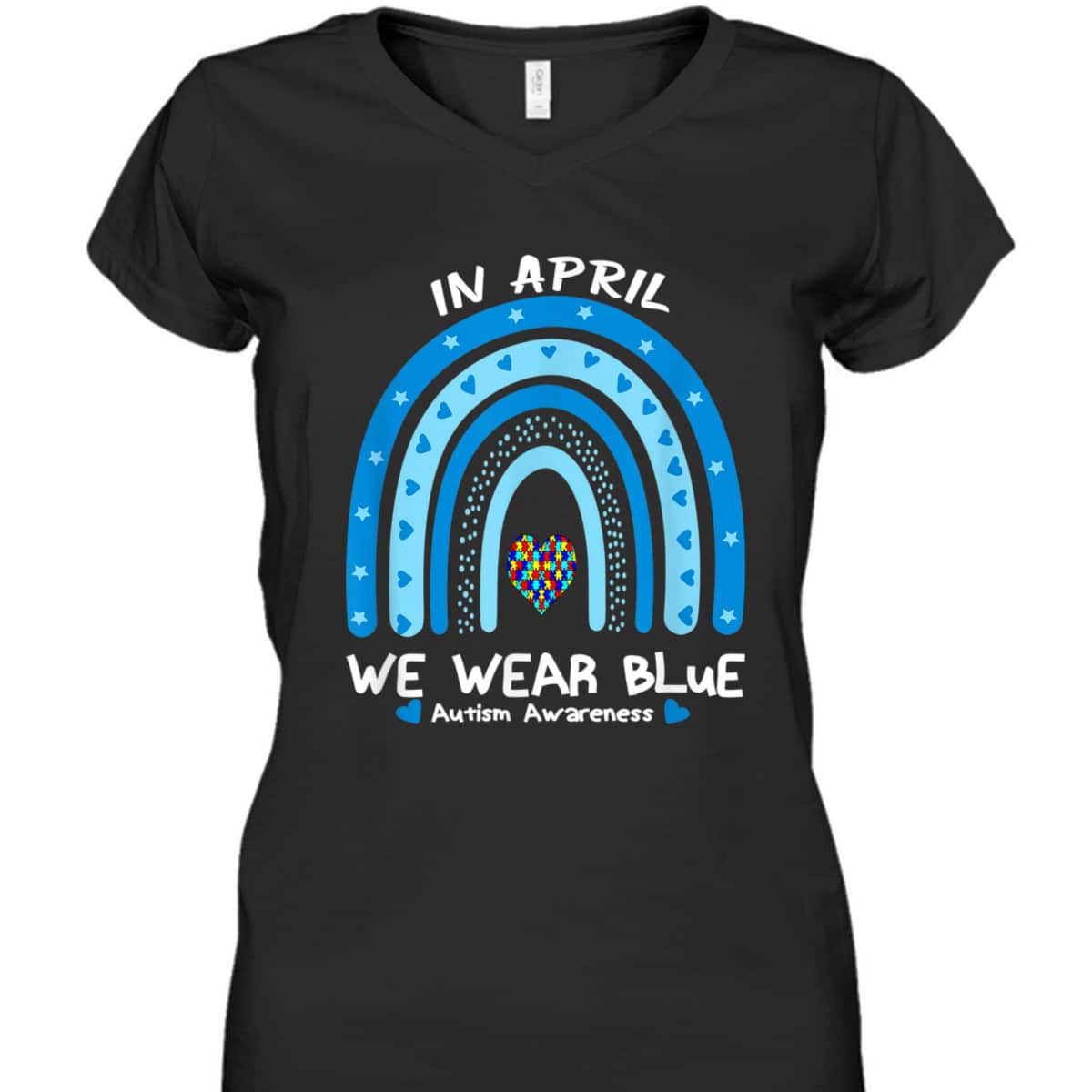 In April We Wear Blue Rainbow Autism Awareness Month T-Shirt