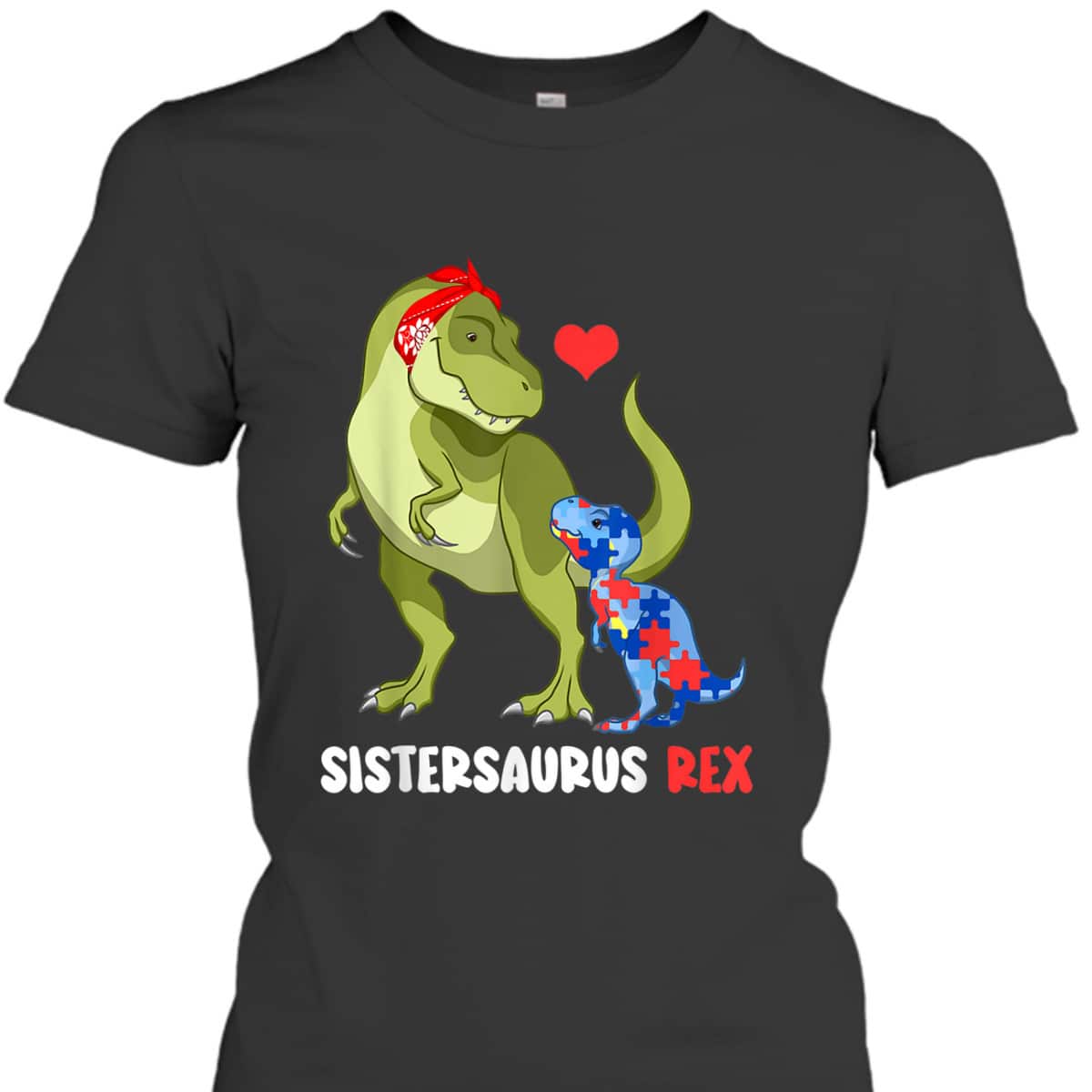 Sistersaurus Rex Sister Autism Awareness Dinosaur Puzzle T-Shirt