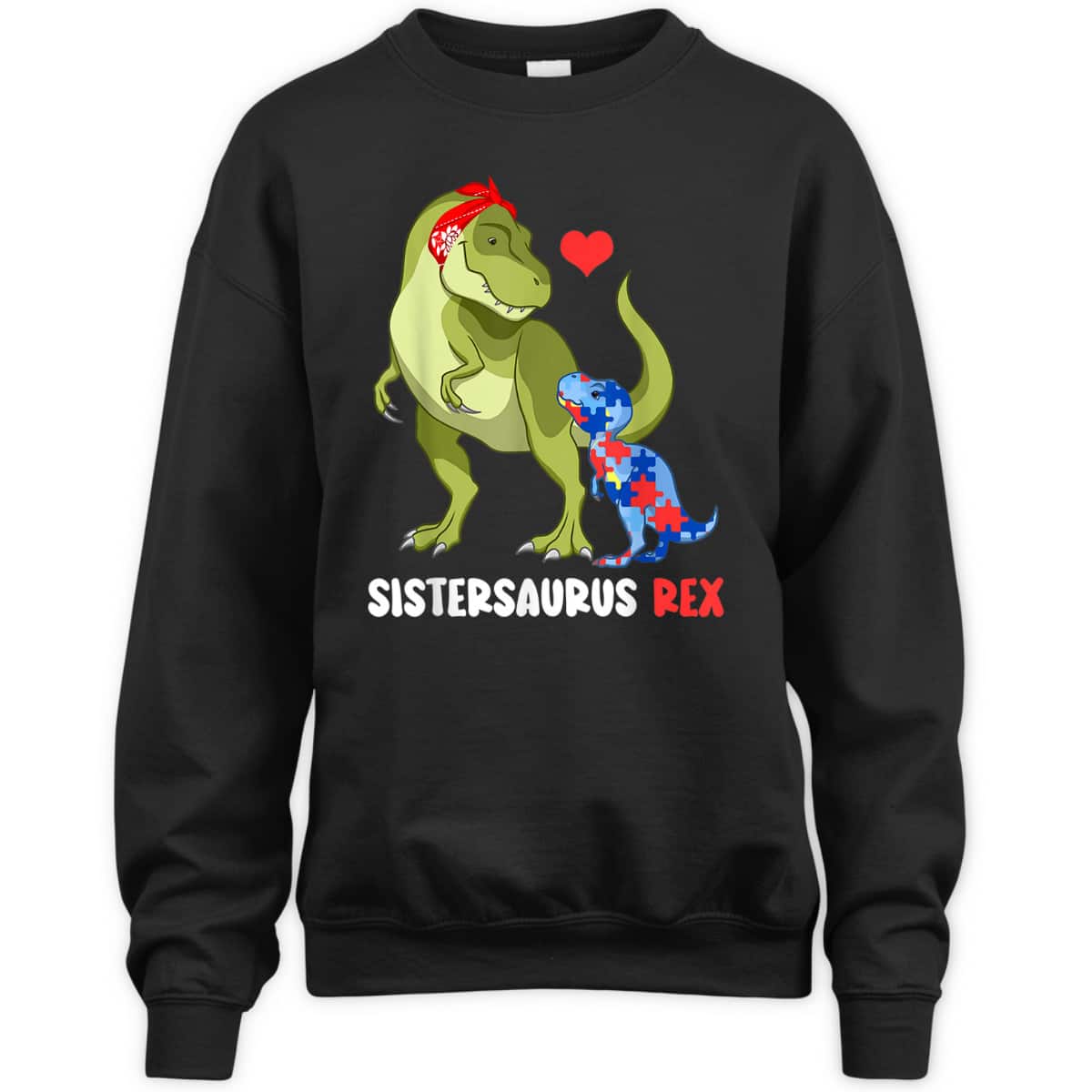 Sistersaurus Rex Sister Autism Awareness Dinosaur Puzzle T-Shirt