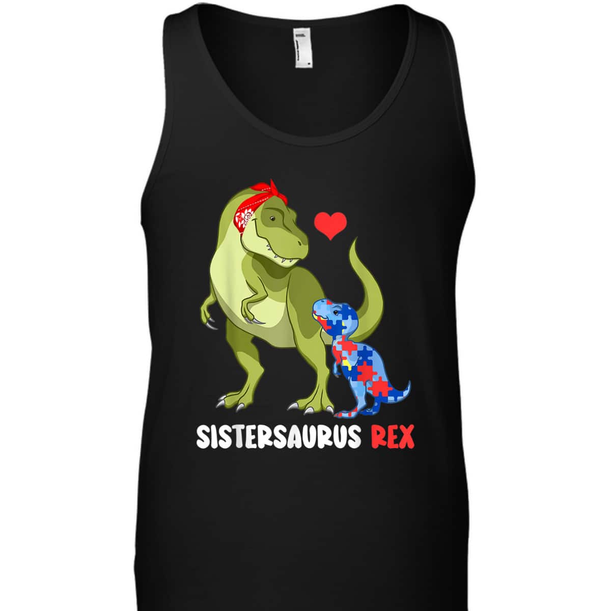 Sistersaurus Rex Sister Autism Awareness Dinosaur Puzzle T-Shirt