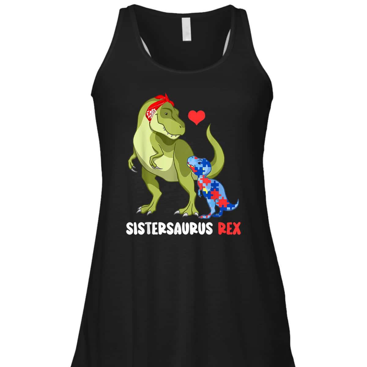 Sistersaurus Rex Sister Autism Awareness Dinosaur Puzzle T-Shirt