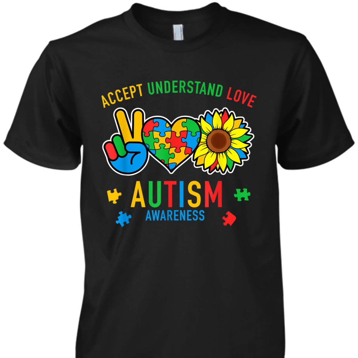 Autism Accept Understand Love Awareness Sunflower T-Shirt