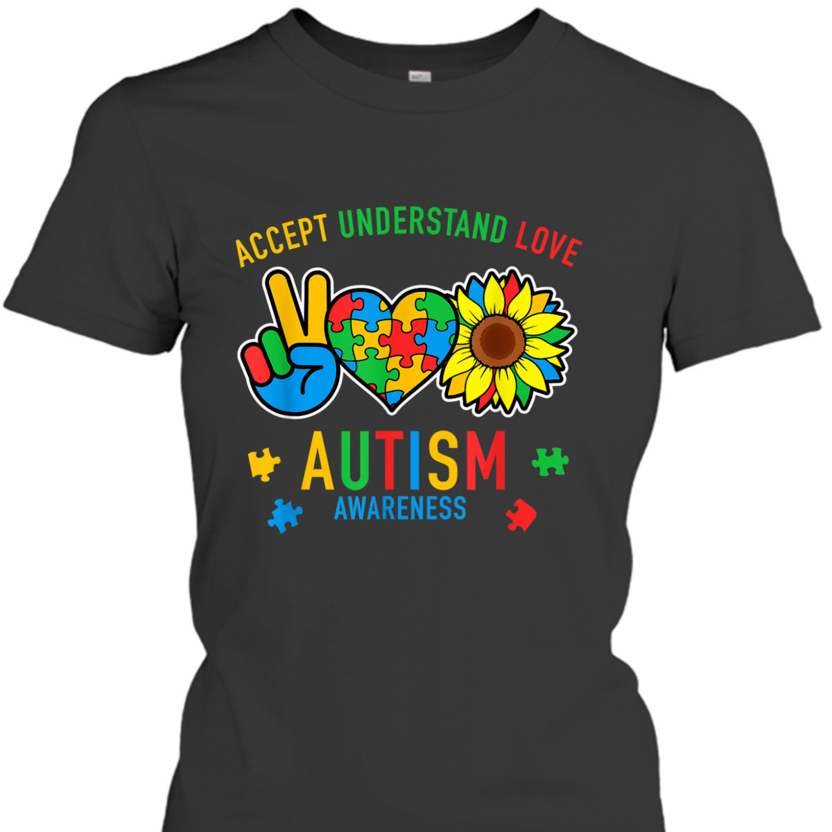 Autism Accept Understand Love Awareness Sunflower T-Shirt