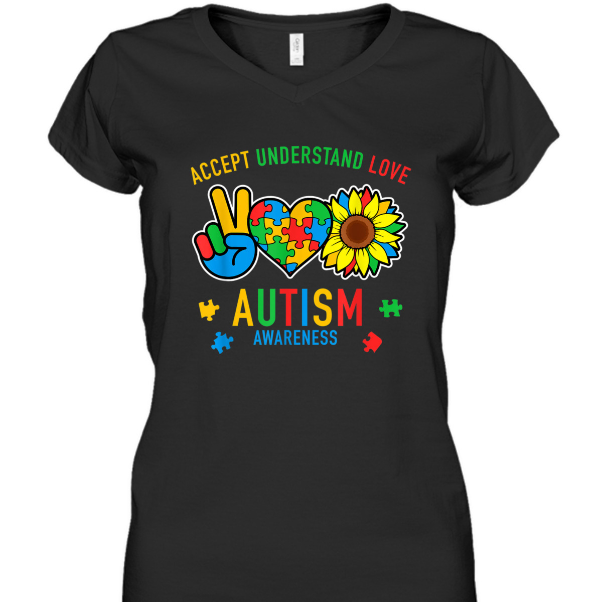 Autism Accept Understand Love Awareness Sunflower T-Shirt