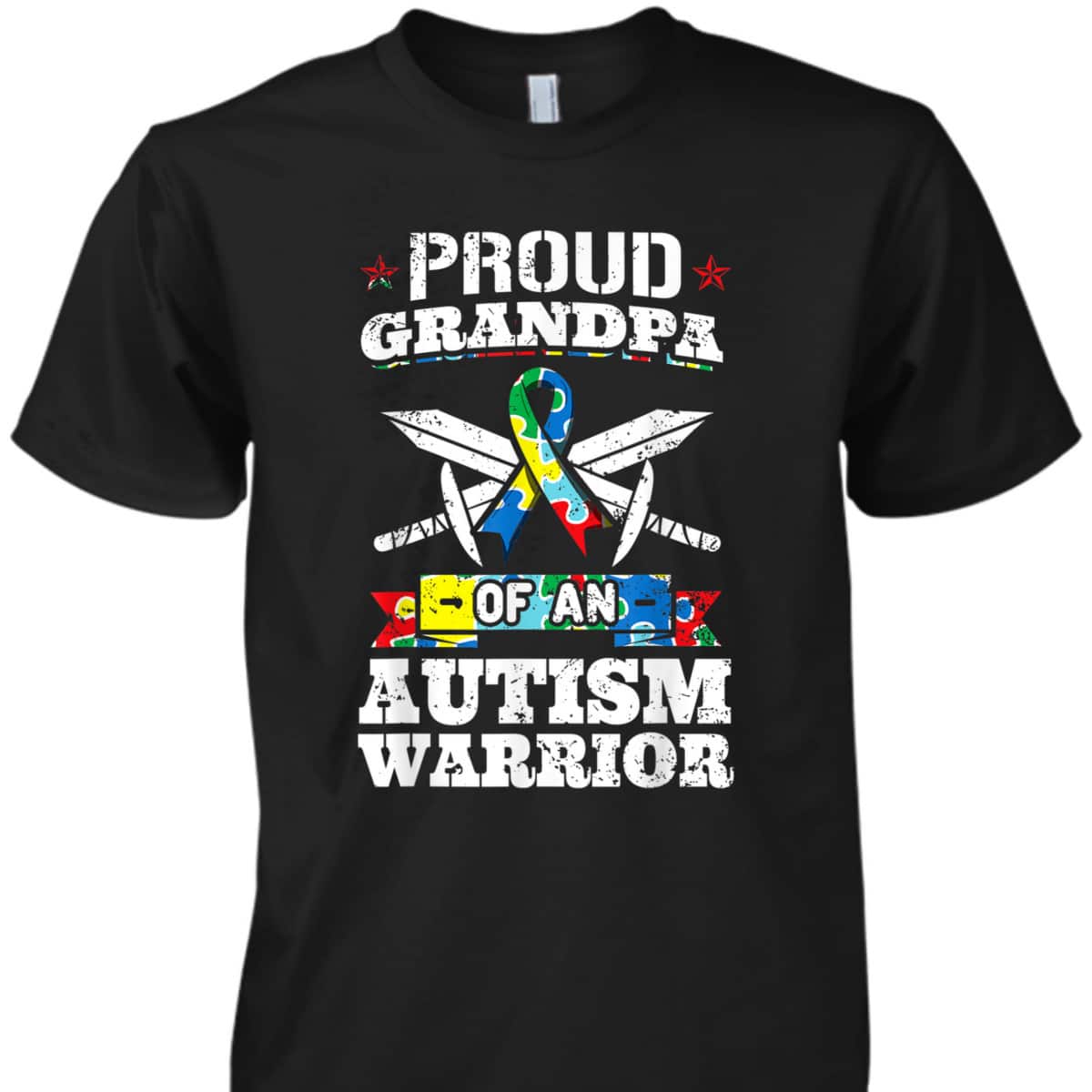 Proud Grandpa Of An Autism Warrior Autistic Awareness Ribbon T-Shirt