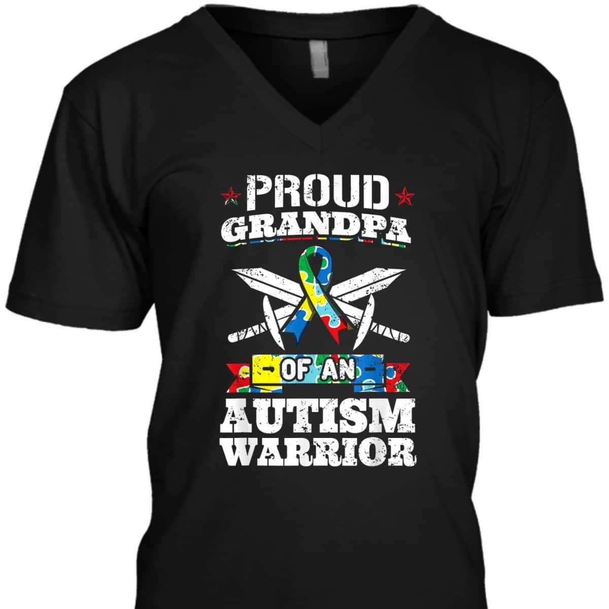 Proud Grandpa Of An Autism Warrior Autistic Awareness Ribbon T-Shirt