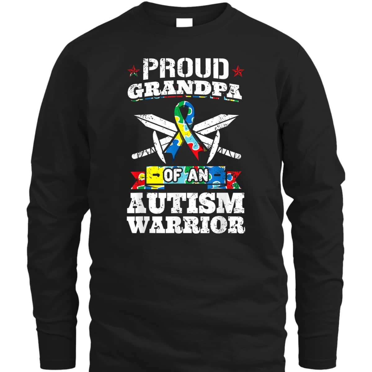Proud Grandpa Of An Autism Warrior Autistic Awareness Ribbon T-Shirt