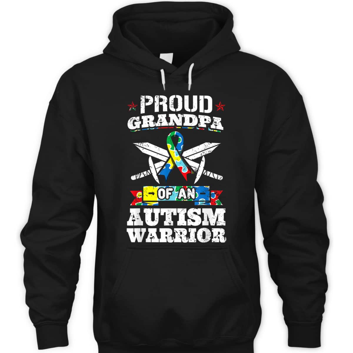 Proud Grandpa Of An Autism Warrior Autistic Awareness Ribbon T-Shirt