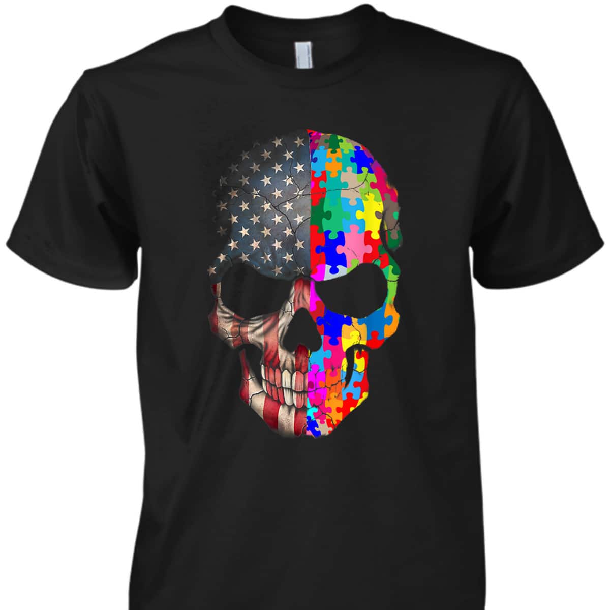 Autism Awareness Skull-puzzle-pieces Skull Autism Shir T-Shirt